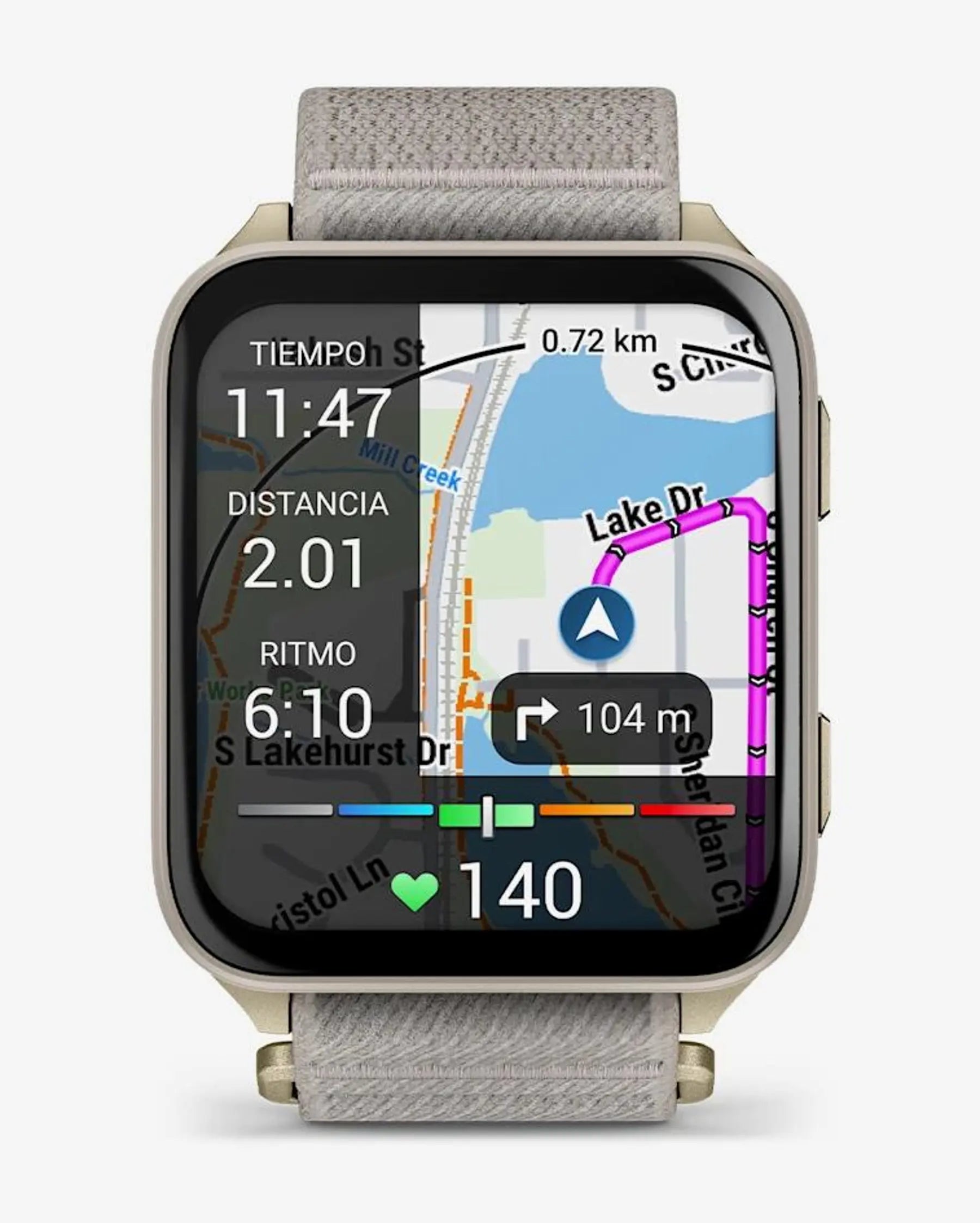 Garmin Venu X1 smartwatch dorado con correa gris 2" AMOLED zafiro titanio Bluetooth Wi‑Fi ANT+