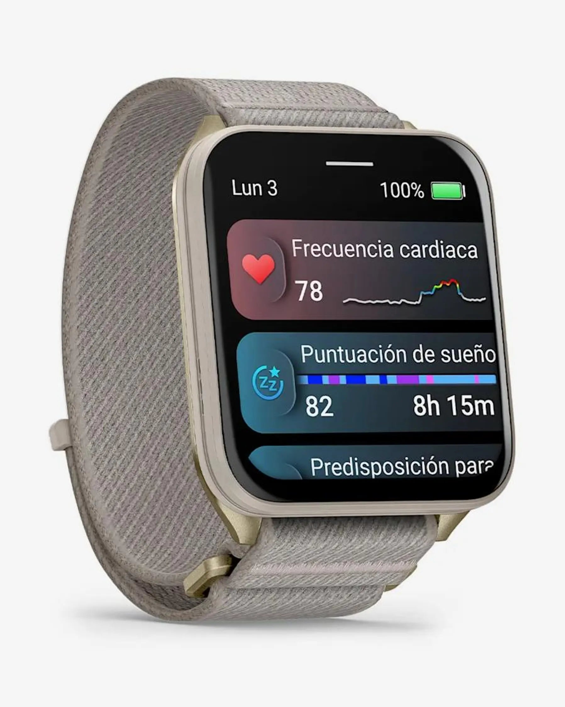 Garmin Venu X1 smartwatch dorado con correa gris 2" AMOLED zafiro titanio Bluetooth Wi‑Fi ANT+