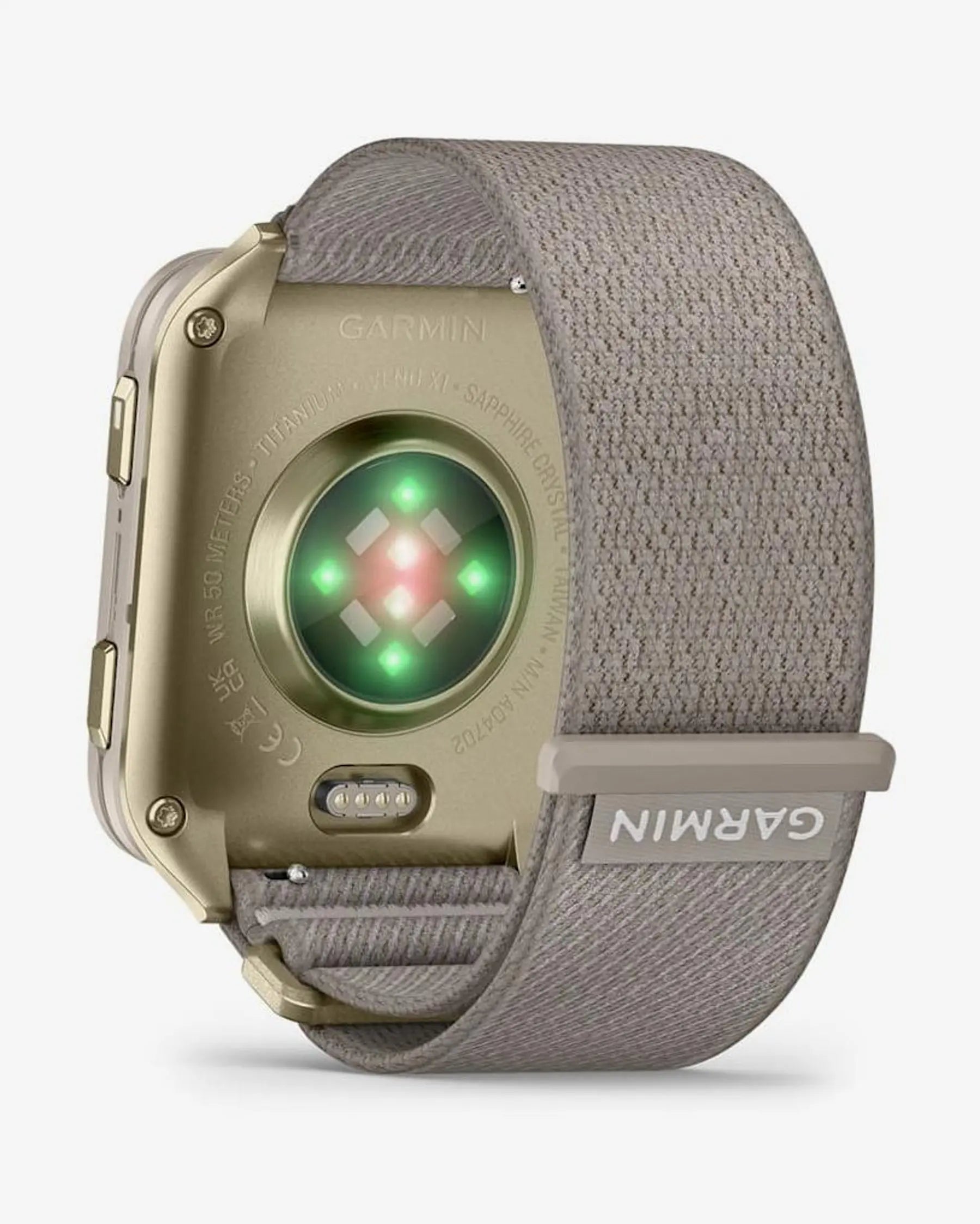 Garmin Venu X1 smartwatch dorado con correa gris 2" AMOLED zafiro titanio Bluetooth Wi‑Fi ANT+