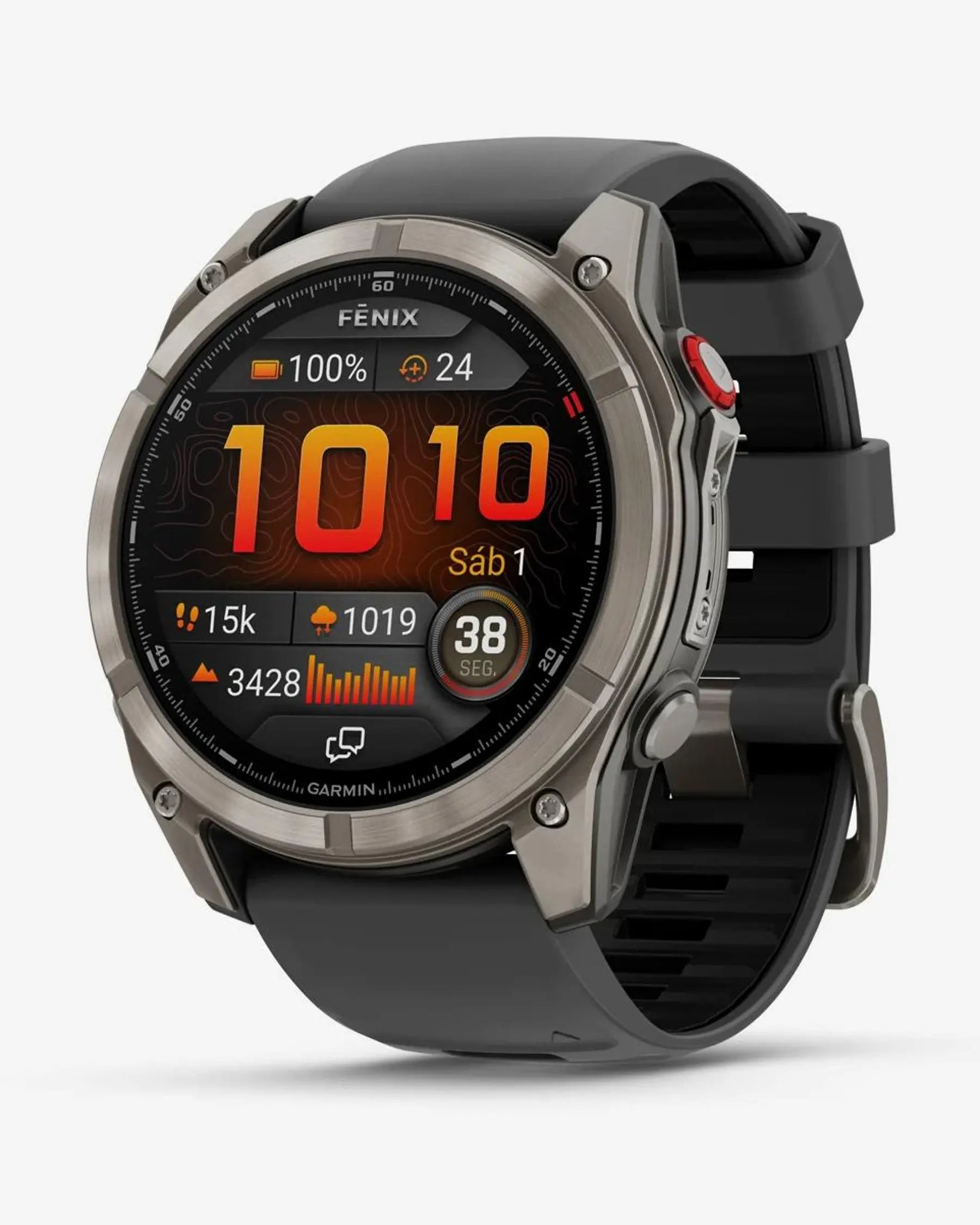 Garmin fēnix 8 Pro AMOLED Zafiro 51 mm smartwatch titanio gris plata correa silicona negro/gris LTE satélite