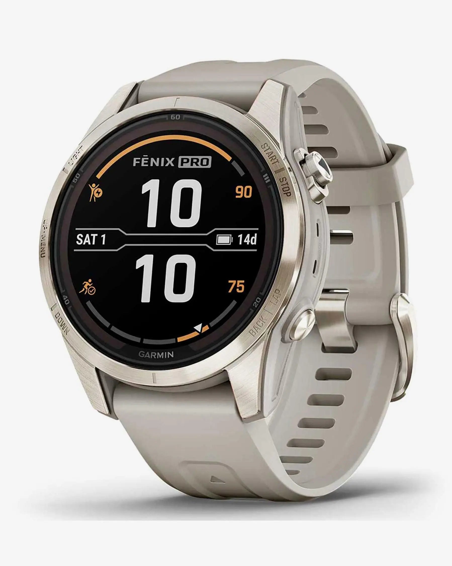 Garmin fēnix 7S Pro Zafiro Solar smartwatch GPS 42 mm oro, correa beige, Bluetooth Wi‑Fi ANT+
