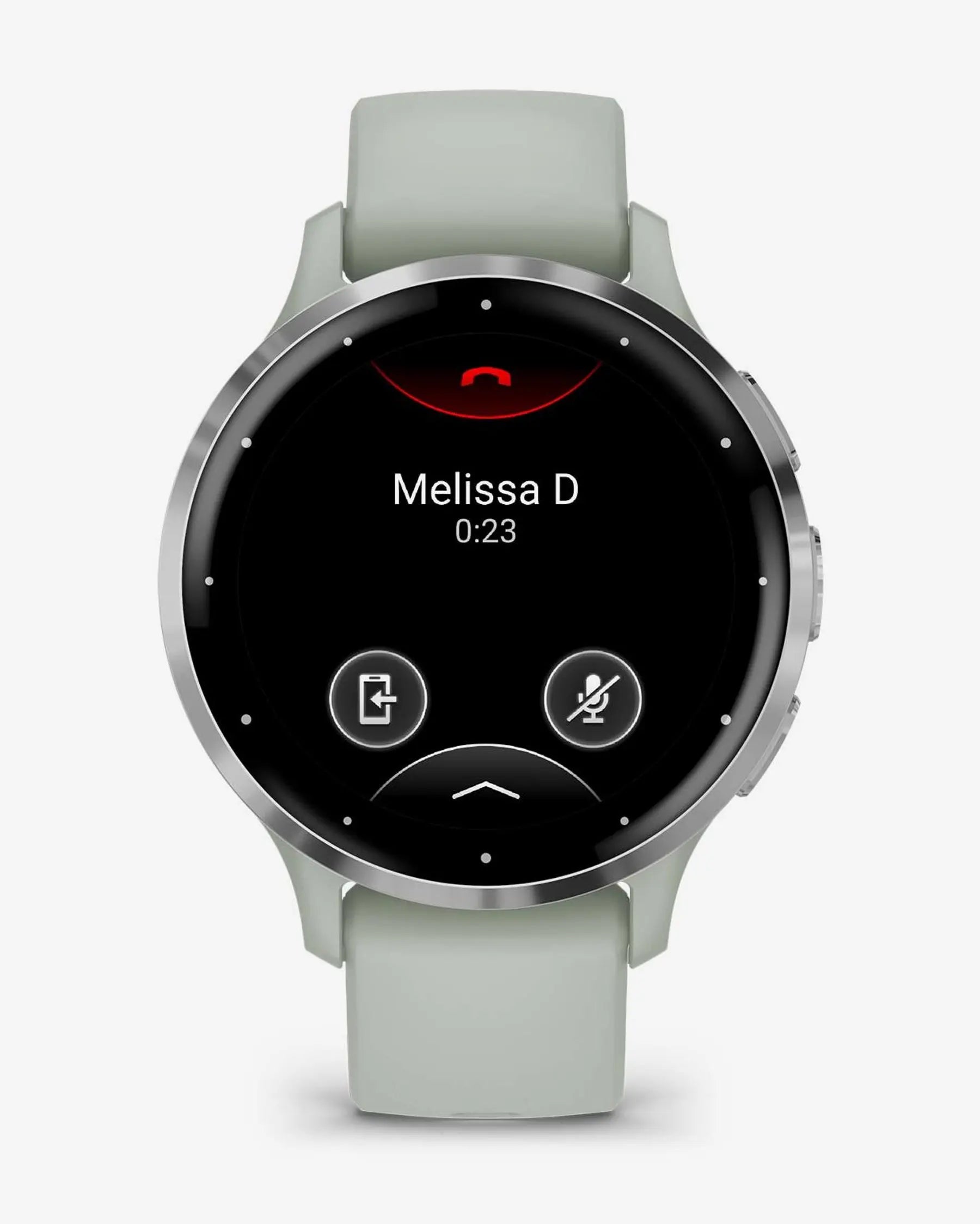 Garmin Venu 3S smartwatch plata con correa silicona verde pálido, llamadas Bluetooth y GPS
