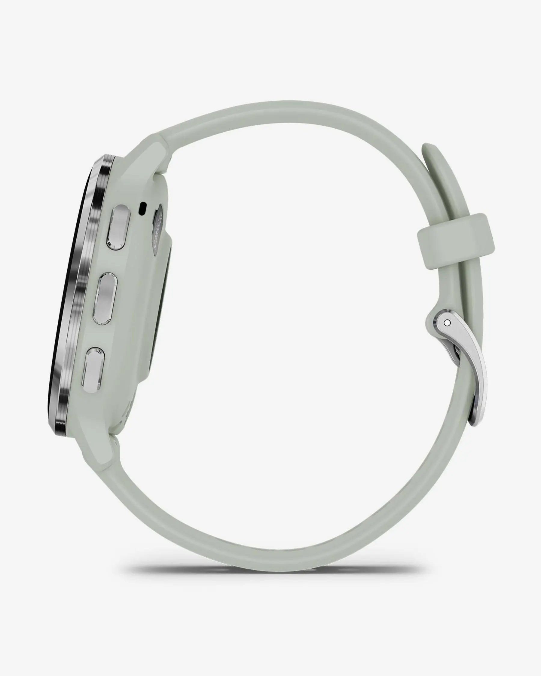 Garmin Venu 3S smartwatch plata con correa silicona verde pálido, llamadas Bluetooth y GPS