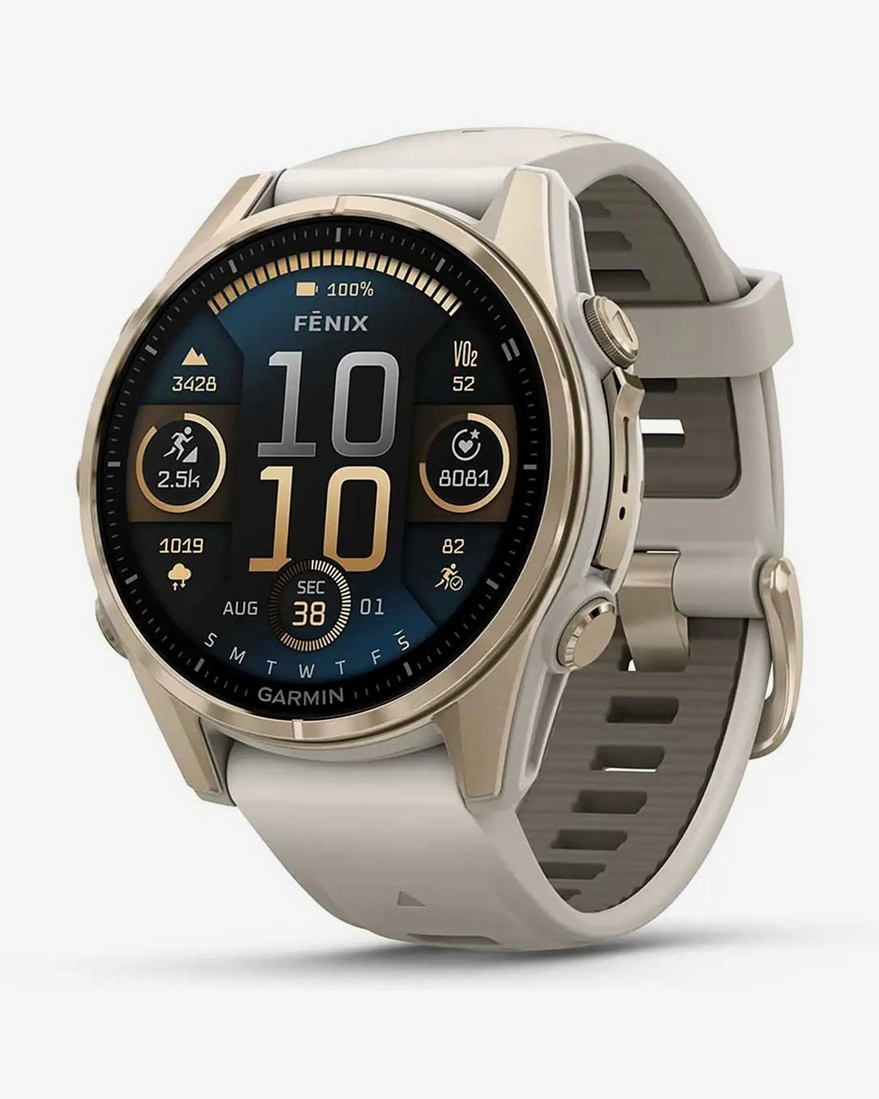 Garmin fēnix 8 AMOLED Zafiro 43 mm smartwatch GPS dorado titanio correa beige Bluetooth ANT+ Wi‑Fi