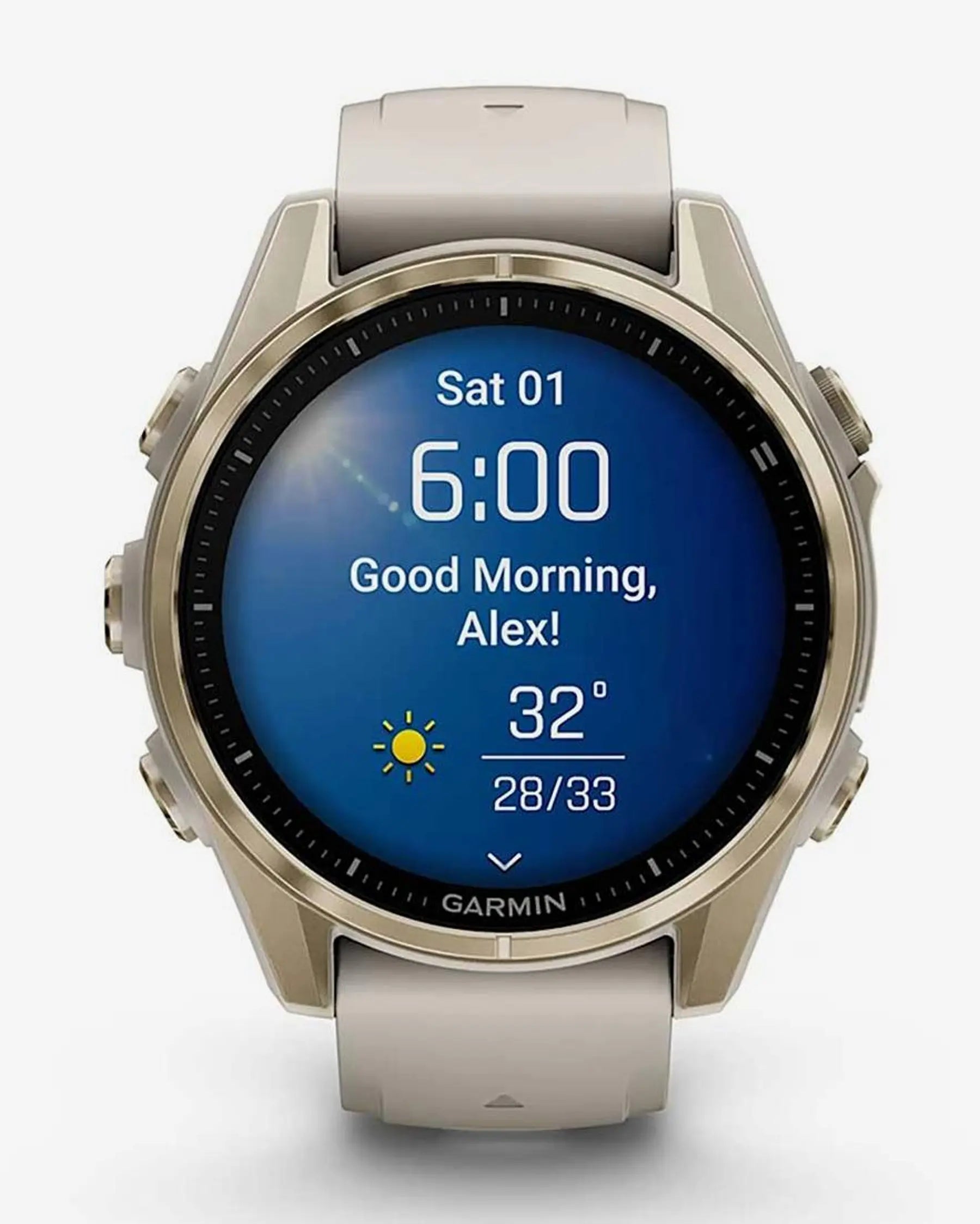 Garmin fēnix 8 AMOLED Zafiro 43 mm smartwatch GPS dorado titanio correa beige Bluetooth ANT+ Wi‑Fi