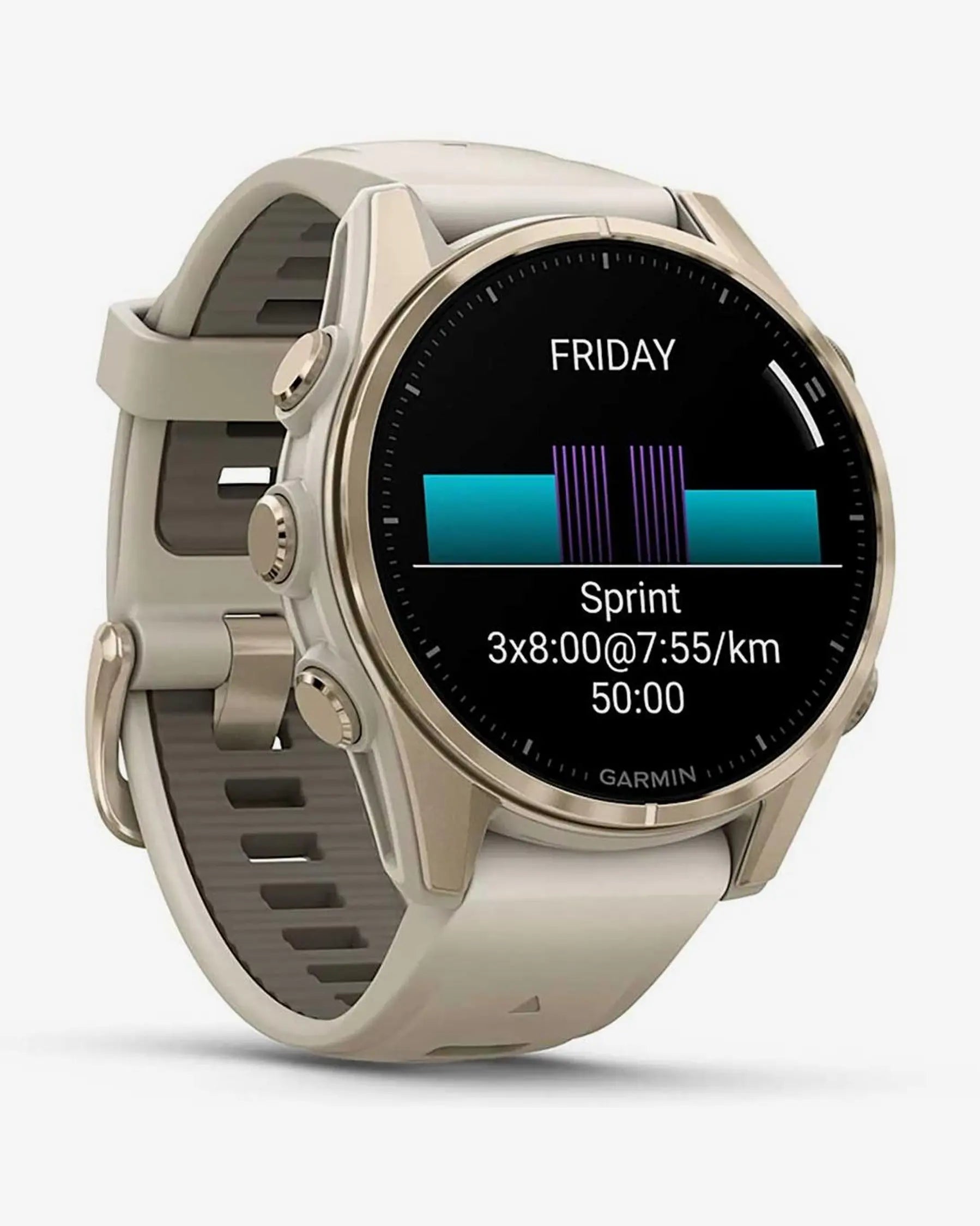 Garmin fēnix 8 AMOLED Zafiro 43 mm smartwatch GPS dorado titanio correa beige Bluetooth ANT+ Wi‑Fi