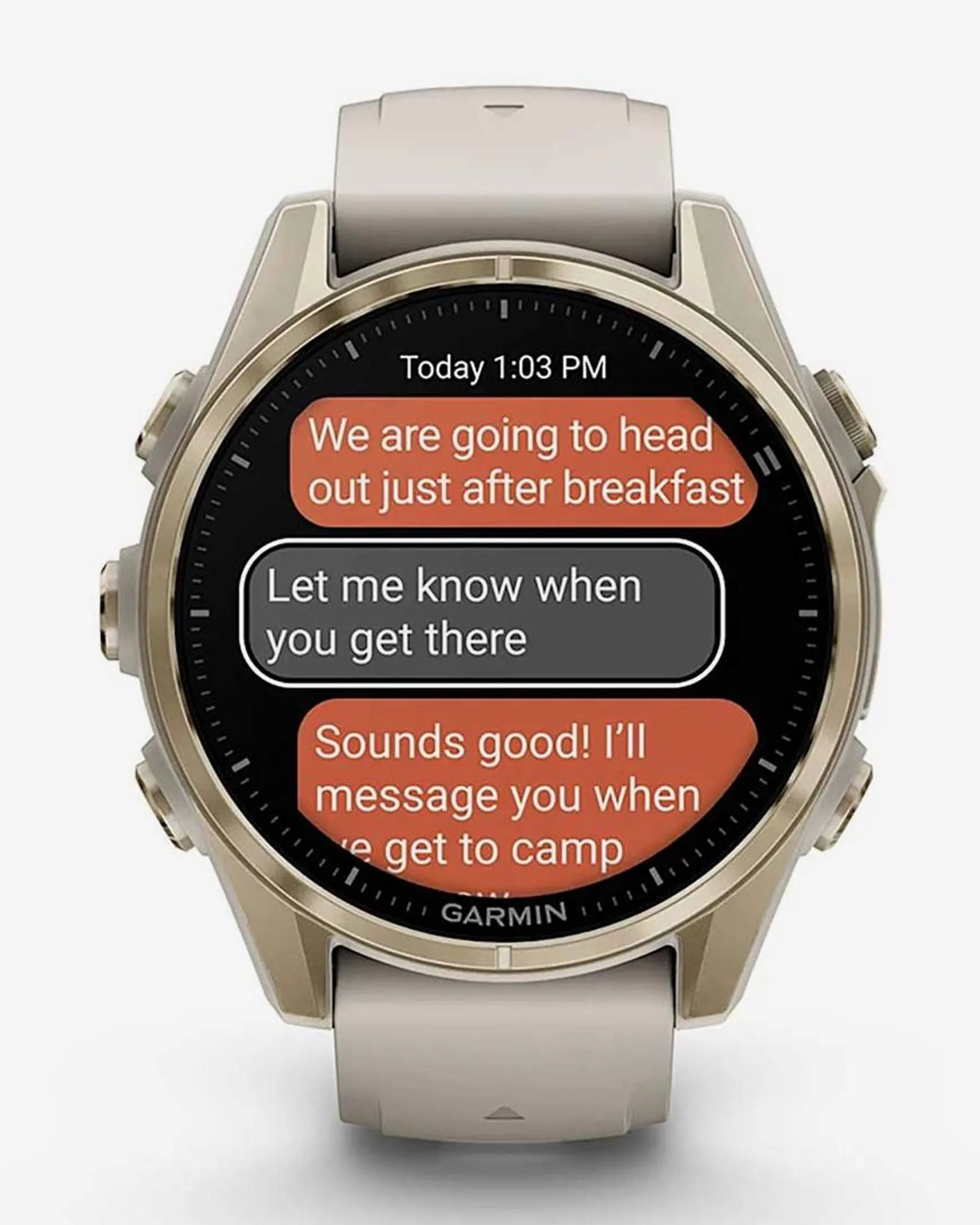 Garmin fēnix 8 AMOLED Zafiro 43 mm smartwatch GPS dorado titanio correa beige Bluetooth ANT+ Wi‑Fi