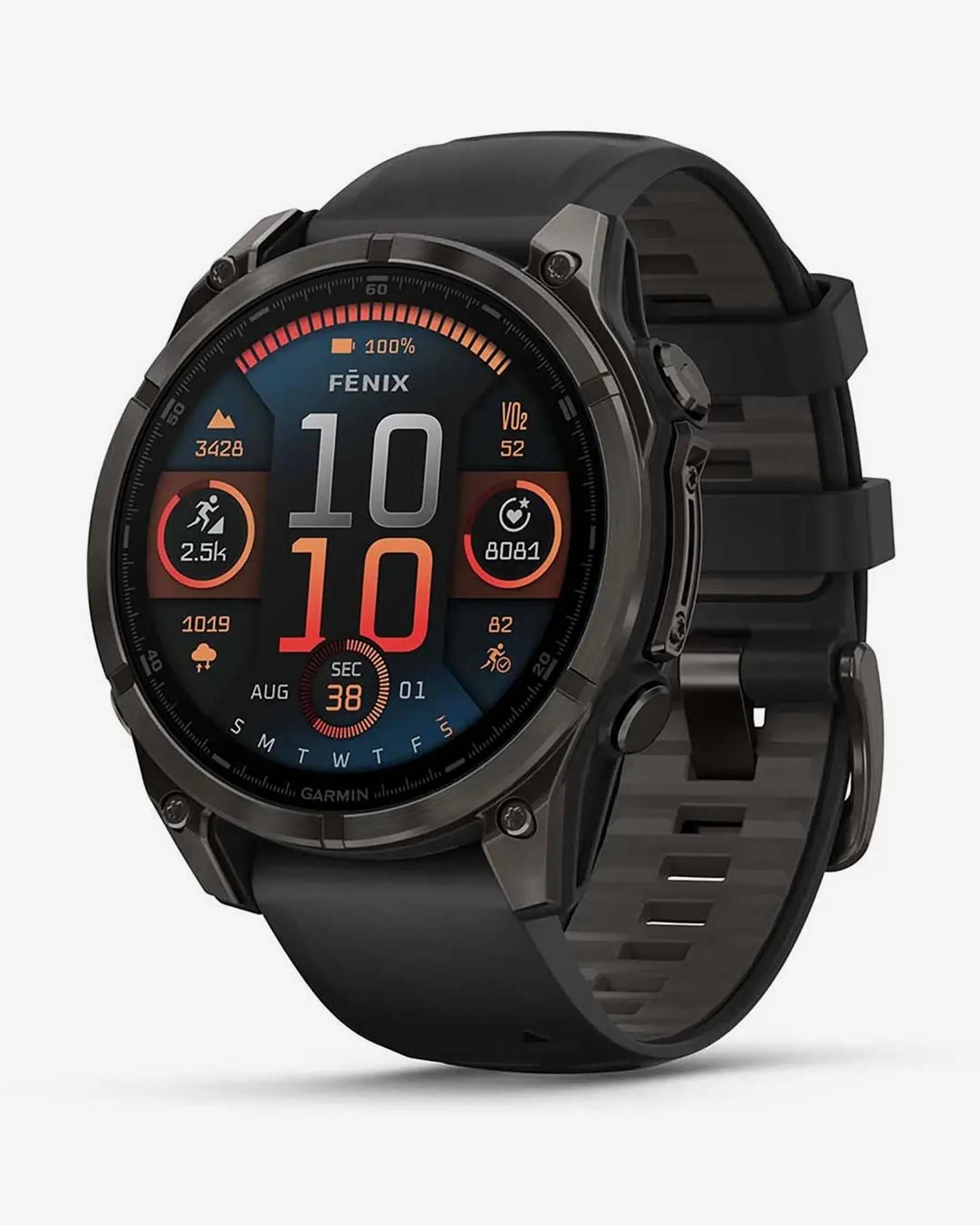 Garmin fēnix 8 AMOLED Zafiro smartwatch GPS 47 mm titanio gris carbón correa negra Bluetooth Wi‑Fi ANT+