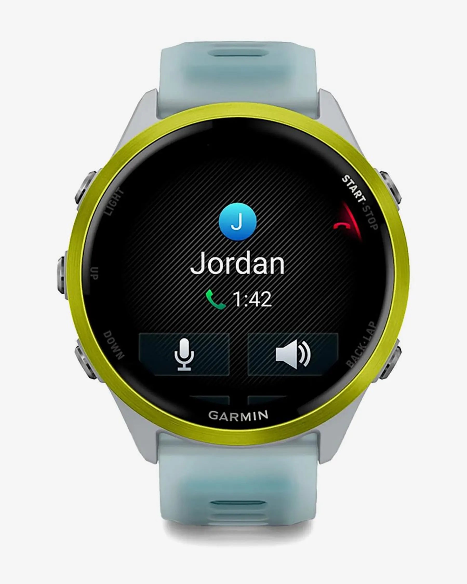 Garmin Forerunner 570 smartwatch GPS 47 mm amarillo con correa azul/blanco, AMOLED, bisel aluminio, Bluetooth Wi‑Fi ANT+