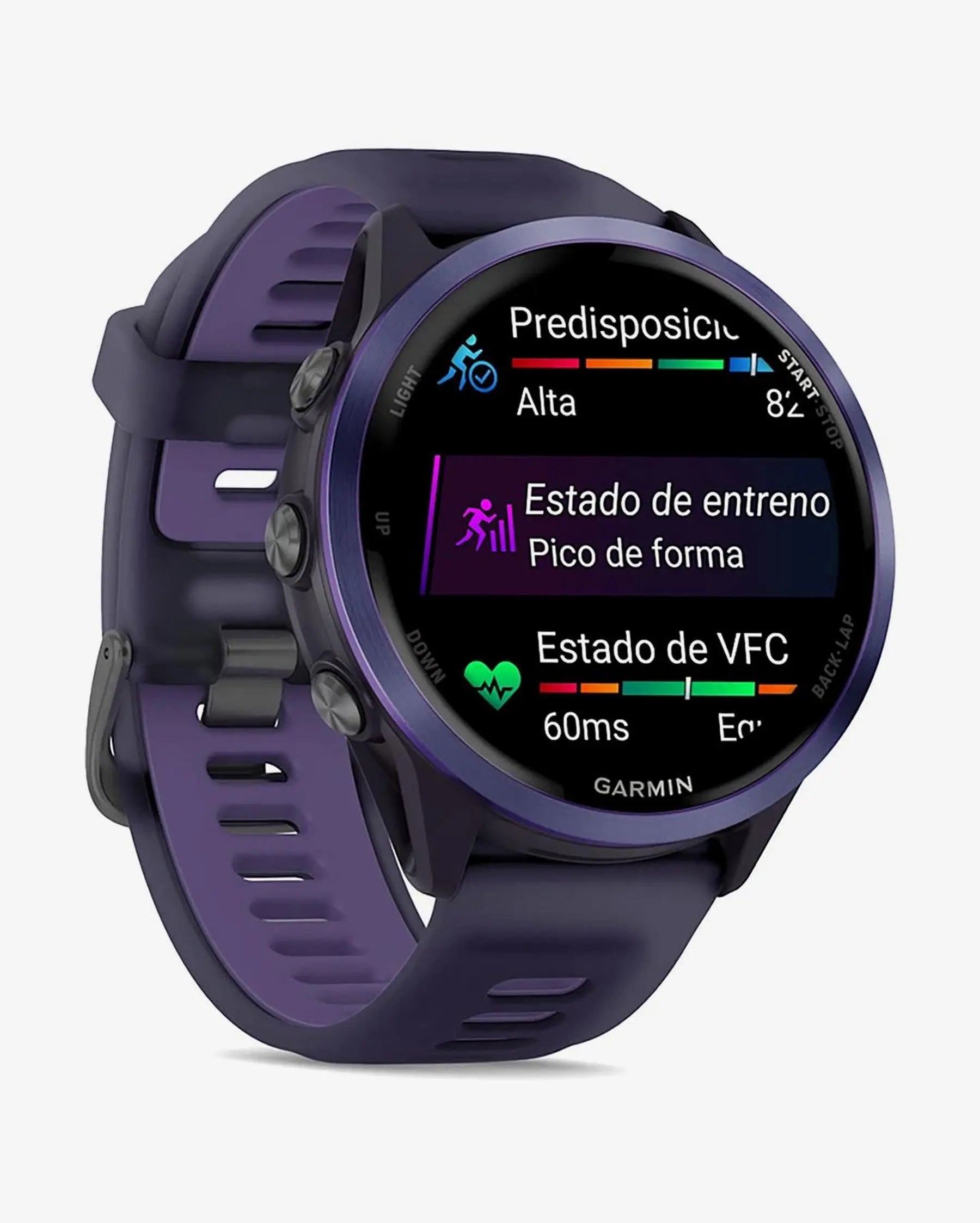 Garmin Forerunner 570 smartwatch GPS 47 mm violeta con correa lila AMOLED, bisel aluminio, Bluetooth Wi‑Fi ANT+
